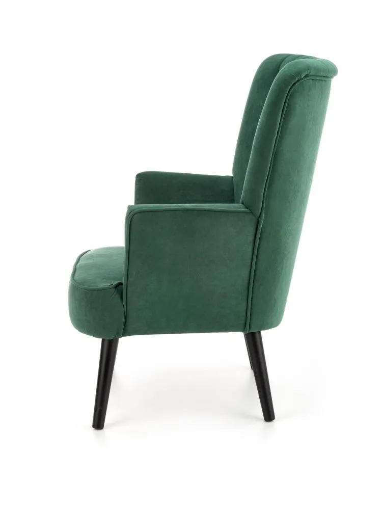 Fotel do salonu DELGADO VELVET ciemnozielony na drewnianych nogach | MIRAT. styl LOFT