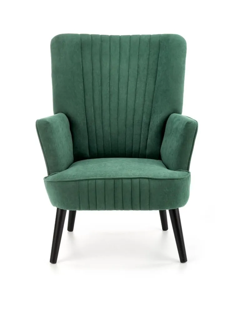 Fotel do salonu DELGADO VELVET ciemnozielony na drewnianych nogach | MIRAT. styl LOFT