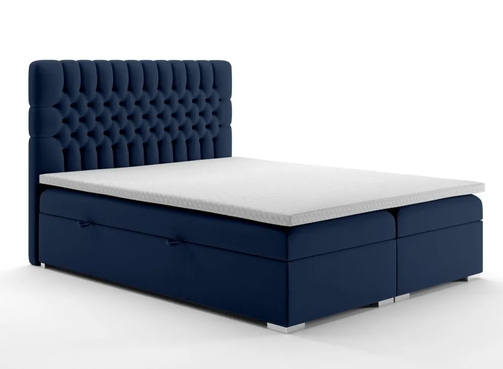 Łóżko kontynentalne RUBID 140 granatowe velvet z pojemnikiem do sypialni | MIRAT. styl GLAMOUR