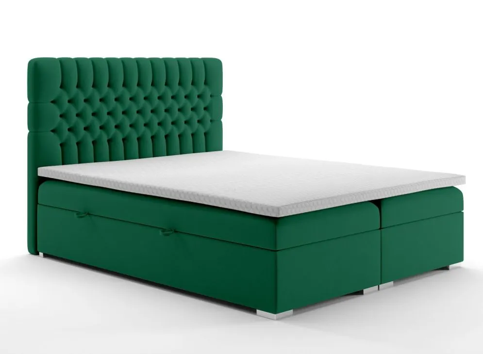 Łóżko kontynentalne RUBID 140 zielone velvet z pojemnikiem do sypialni | MIRAT. styl GLAMOUR