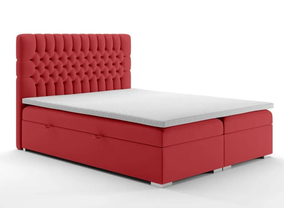 Łóżko kontynentalne RUBID 160 bordowe velvet z pojemnikiem i materacem | MIRAT. styl GLAMOUR