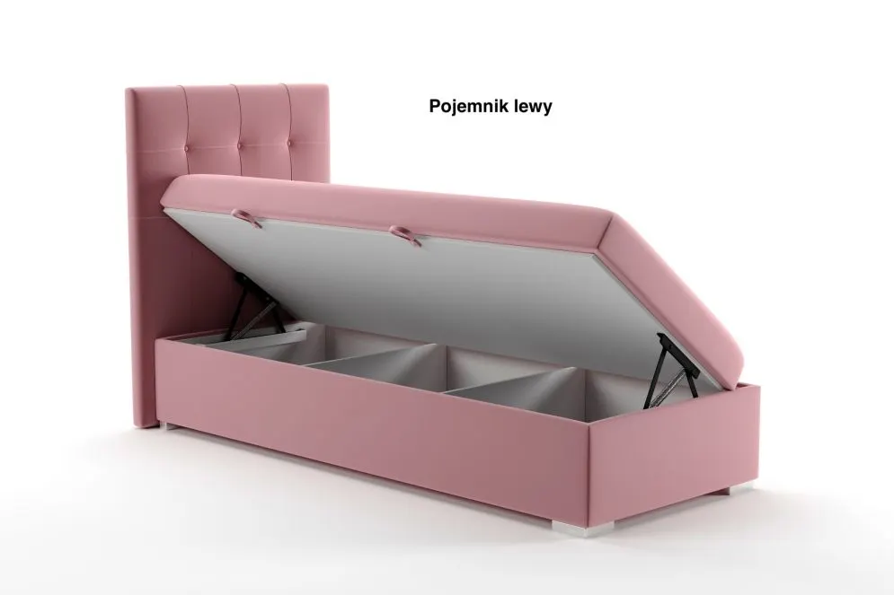 Łóżko kontynentalne JAGULA 90 szare velvet z pojemnikiem i materacem | MIRAT. w stylu GLAMOUR kolekcja