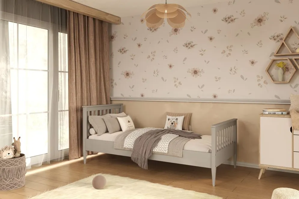 Duże szare łóżko młodzieżowe z drewna Bajtek 200x90 | MIRAT