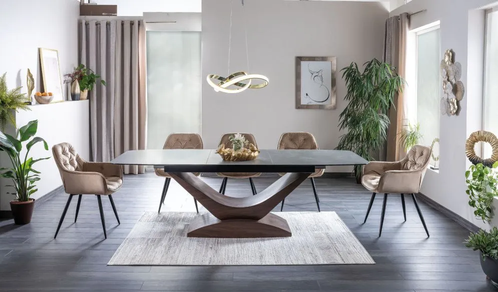 Stół rozkładany DOLCE CERAMIC 180(240)x95 szary marmur/orzech dla 10 osób | MIRAT. w stylu  kolekcja