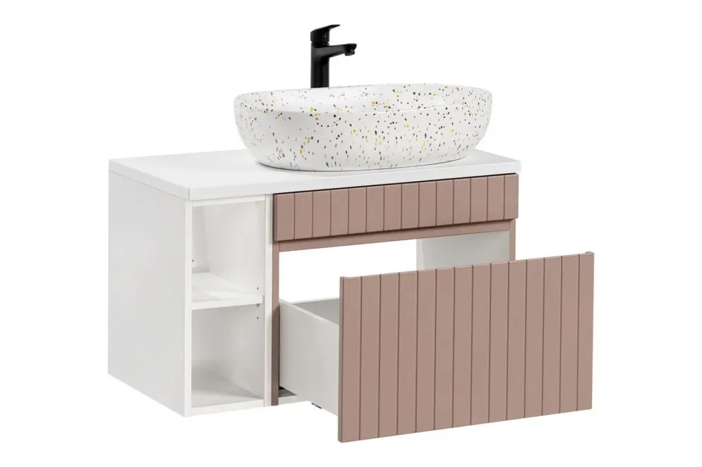 Szafka pod umywalkę ICONIC ROSE 60cm + ICONIC WHITE 20cm zestaw z blatem ryflowane fronty I sklep meblowy MIRAT. styl RYFLOWANY