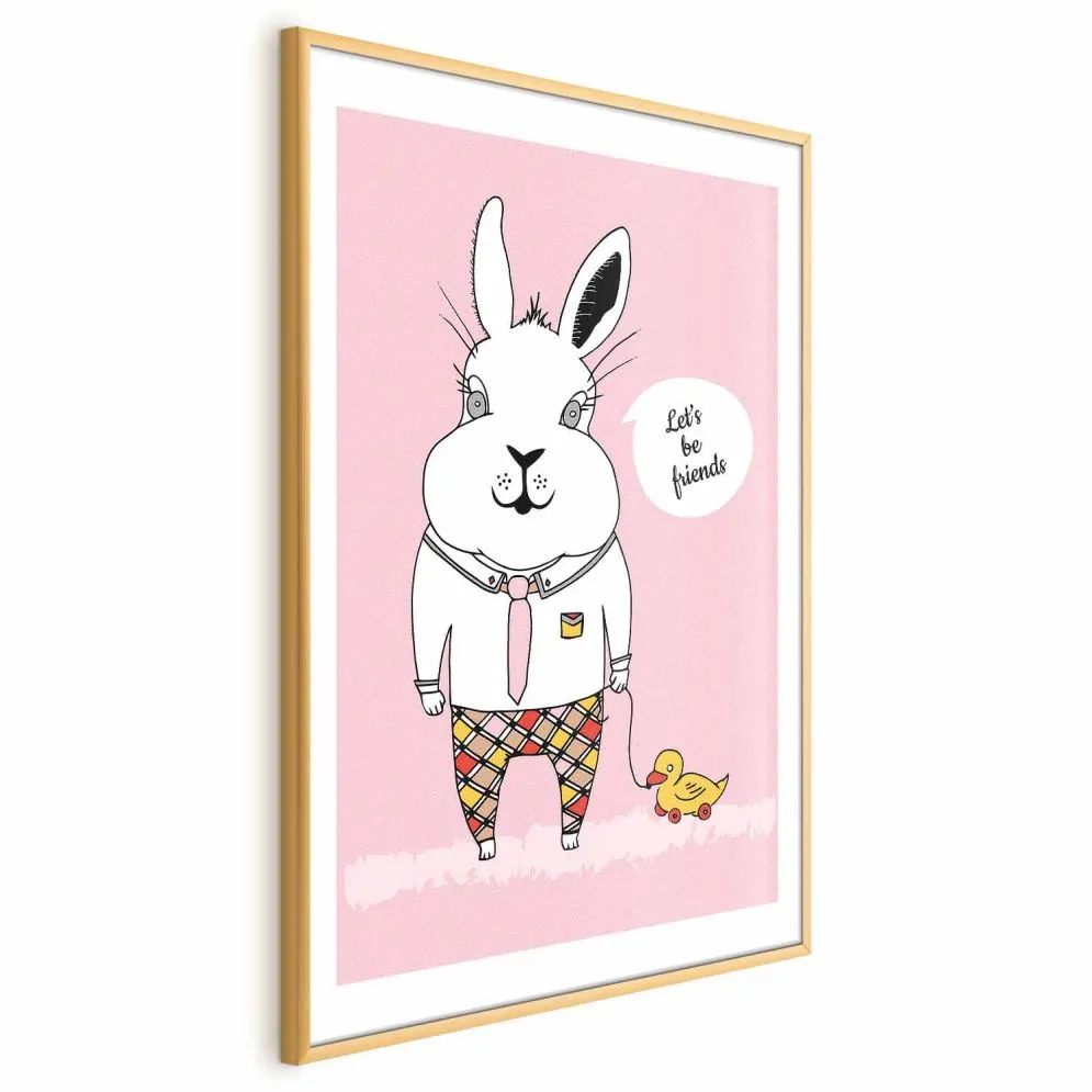 Plakat Przyjaciel królika 21x30 cm z ramą złotą z marginesem | MIRAT.