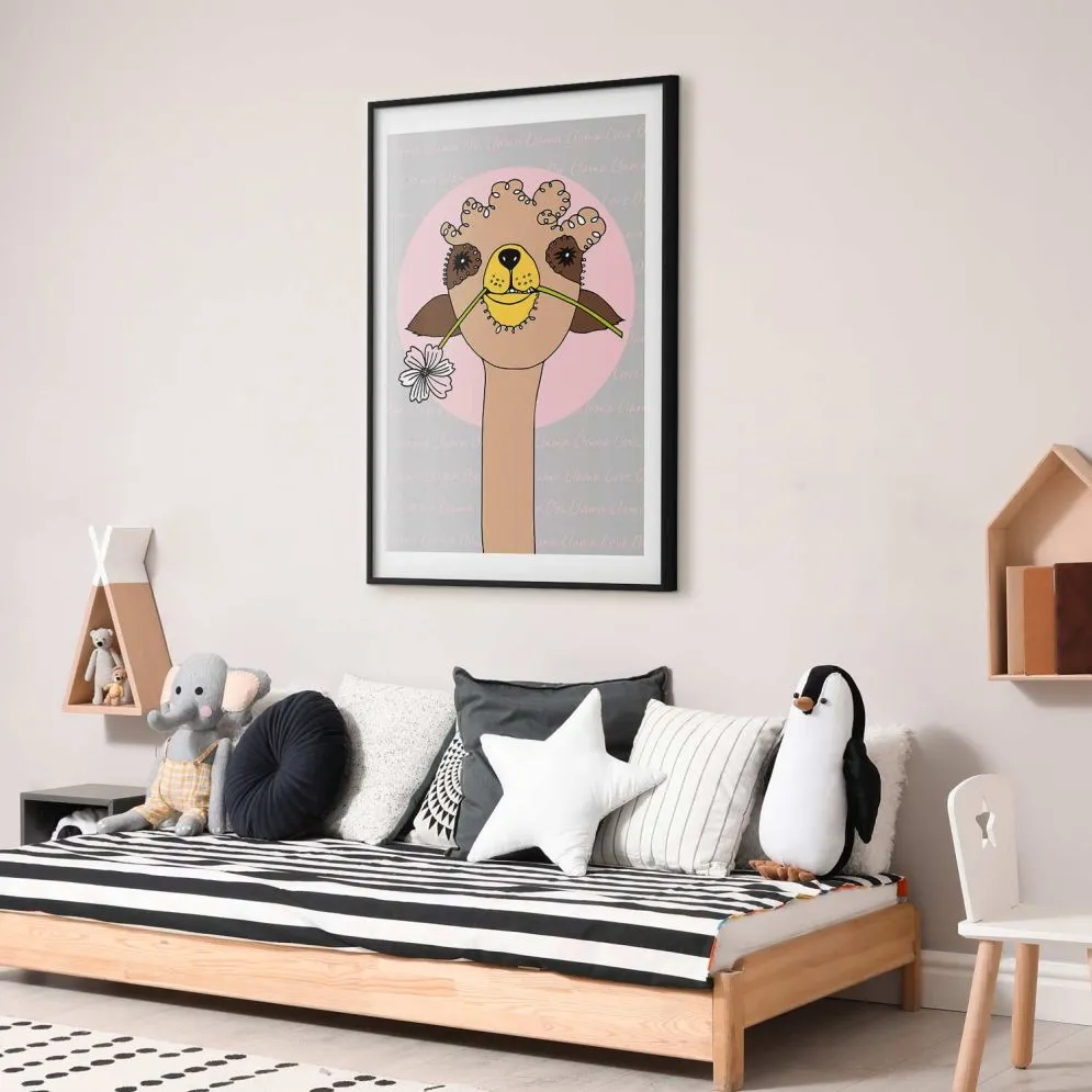 Plakat Wesoła lama 21x30 cm z ramą czarną z marginesem | MIRAT.