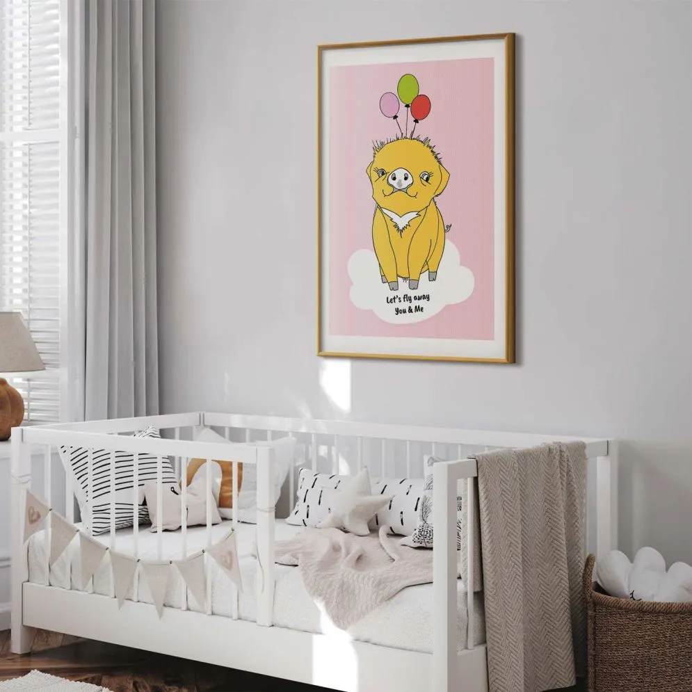 Plakat Podniebna świnka 60x90 cm z ramą złotą z marginesem | MIRAT.