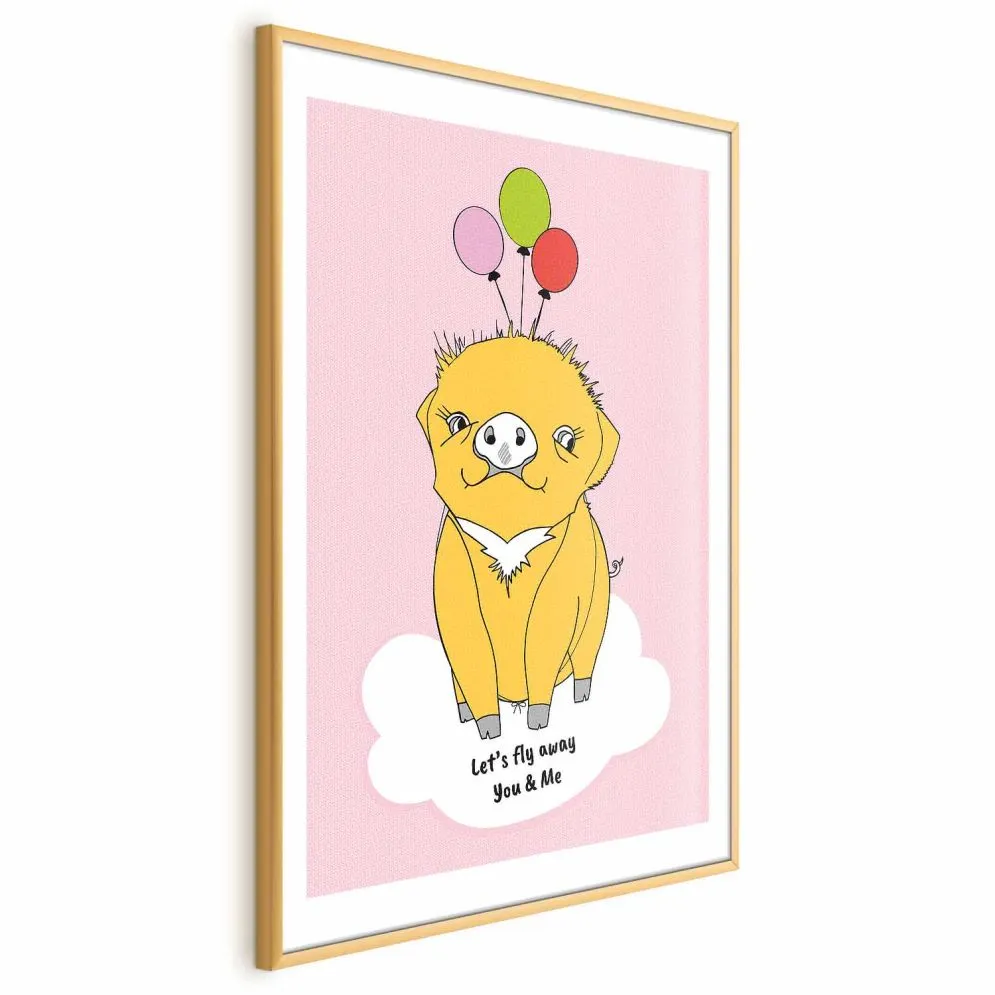Plakat Podniebna świnka 60x90 cm z ramą złotą z marginesem | MIRAT.