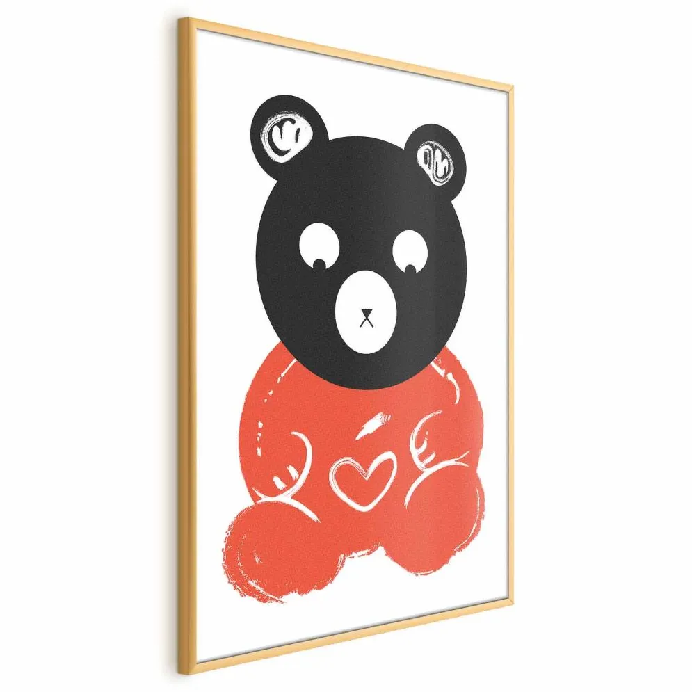 Plakat Zamyślony miś 29,7x42 cm z ramą złotą bez marginesu | MIRAT.