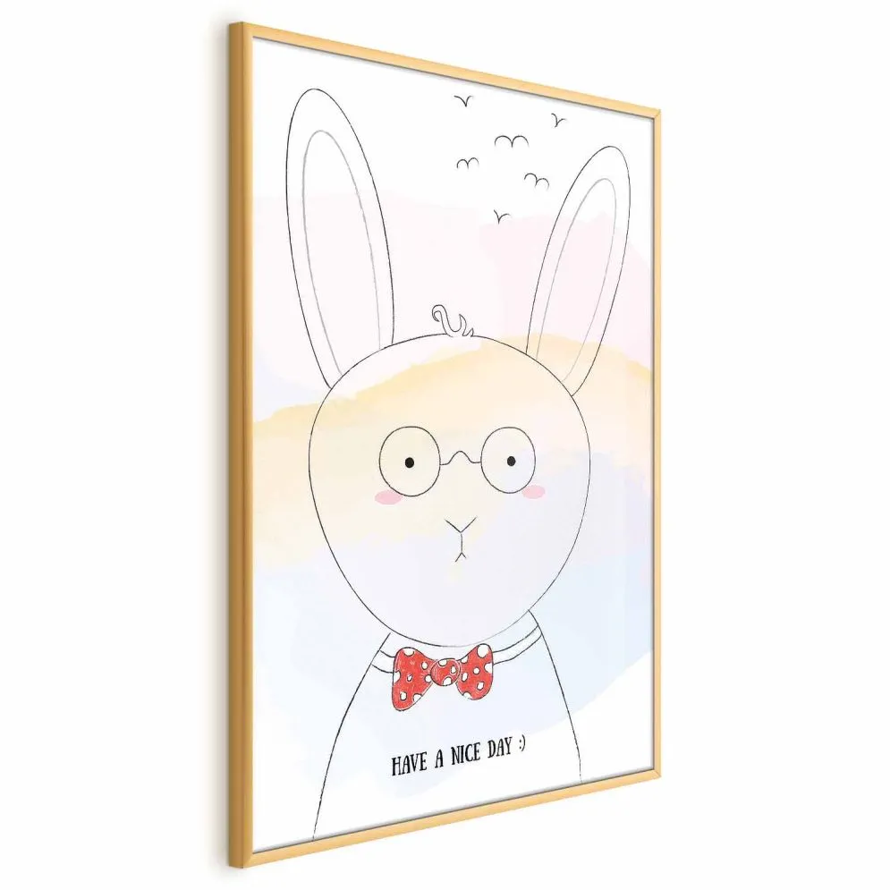Plakat Pozdrowienia od królika 29,7x42 cm z ramą złotą bez marginesu | MIRAT.