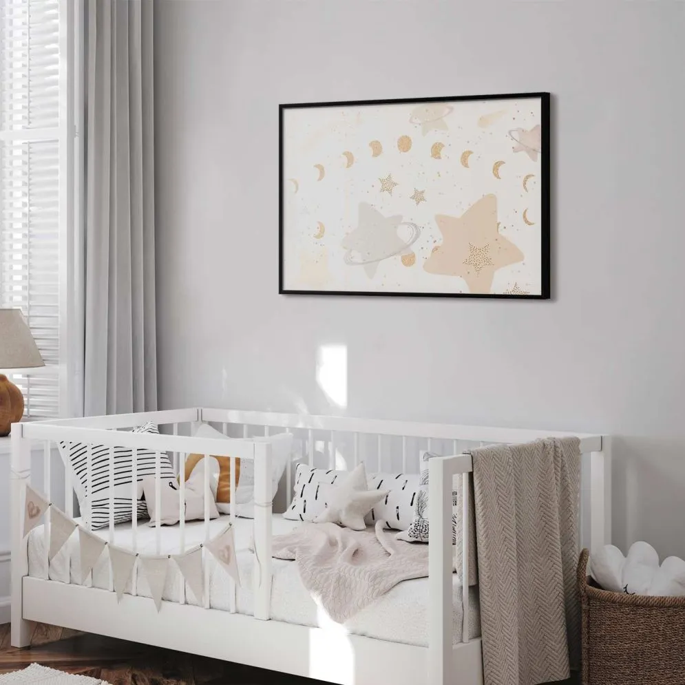 Plakat Księżyc i gwiazdy 42x29,7 cm z ramą czarną bez marginesu | MIRAT.