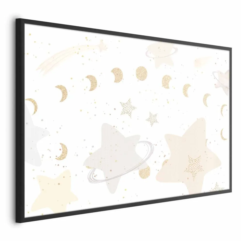 Plakat Księżyc i gwiazdy 42x29,7 cm z ramą czarną bez marginesu | MIRAT.