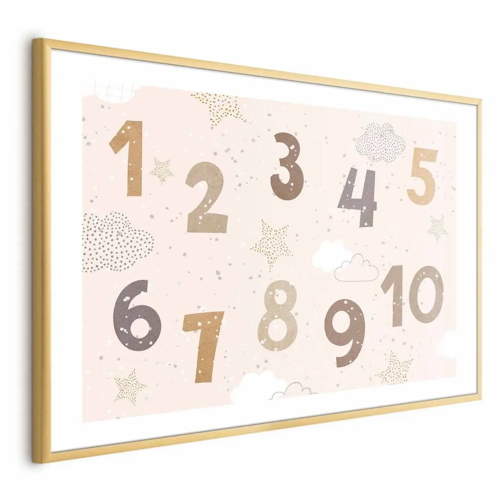 Plakat Cyferki 60x40 cm z ramą złotą z marginesem | MIRAT.