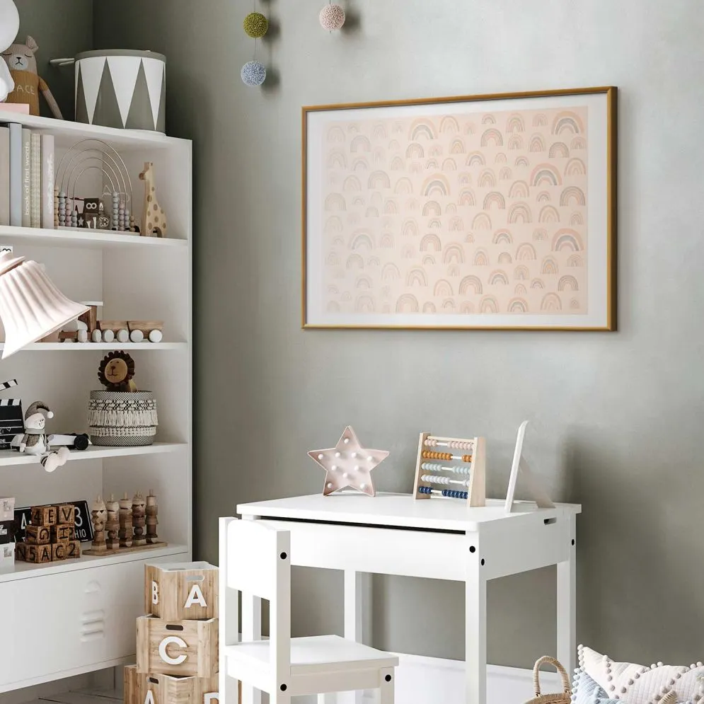 Plakat Pastelowe tęcze 30x21 cm z ramą złotą z marginesem | MIRAT.