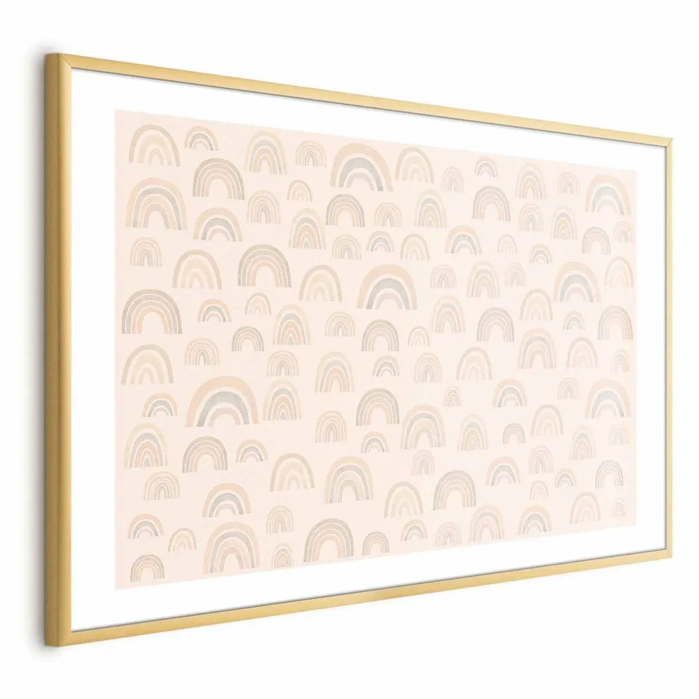 Plakat Pastelowe tęcze 30x21 cm z ramą złotą z marginesem | MIRAT.