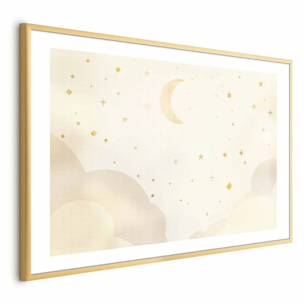 Plakat Rozgwieżdżona noc 90x60 cm z ramą złotą z marginesem | MIRAT.