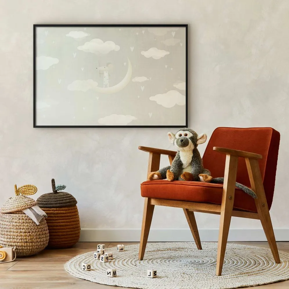 Plakat Myszka na księżycu 42x29,7 cm z ramą czarną bez marginesu | MIRAT.