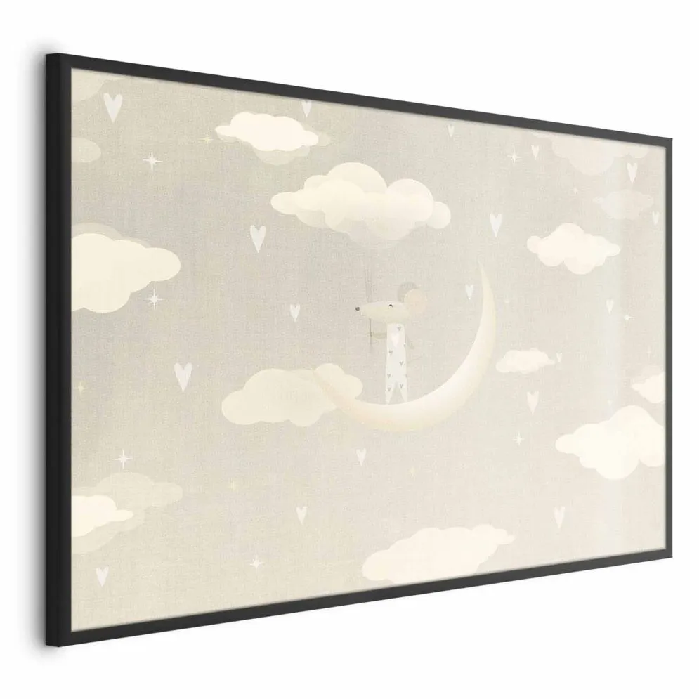 Plakat Myszka na księżycu 42x29,7 cm z ramą czarną bez marginesu | MIRAT.