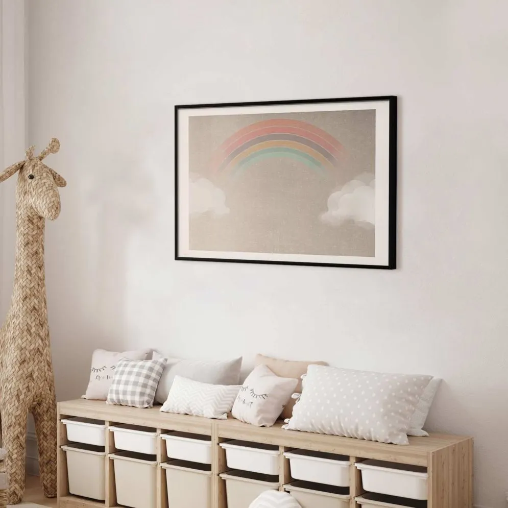 Plakat Tęcza w deszczu 90x60 cm z ramą czarną z marginesem | MIRAT.