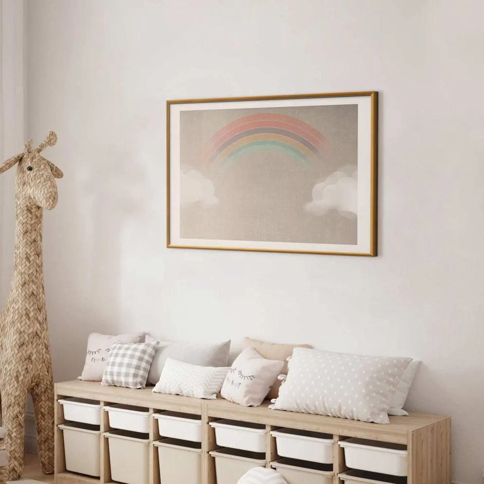 Plakat Tęcza w deszczu 42x29,7 cm z ramą złotą z marginesem | MIRAT.