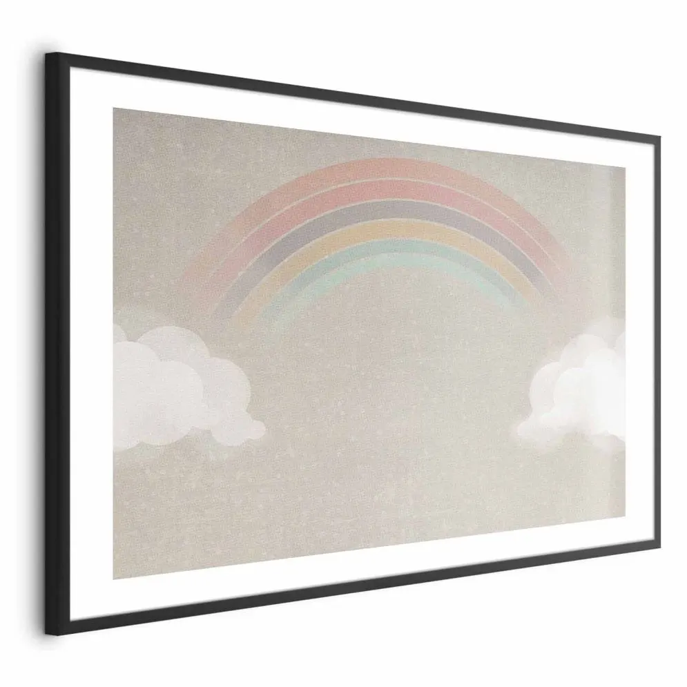 Plakat Tęcza w deszczu 90x60 cm z ramą czarną z marginesem | MIRAT.