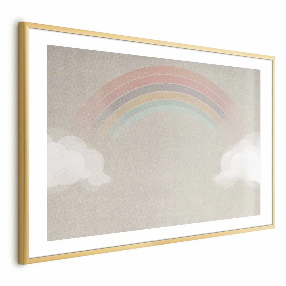 Plakat Tęcza w deszczu 42x29,7 cm z ramą złotą z marginesem | MIRAT.