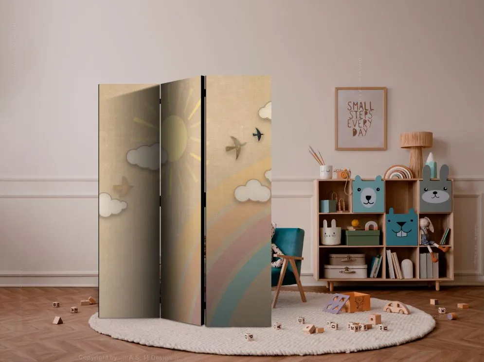 Parawan dwustronny Dla dzieci 135x172 cm 3-częściowy beżowy | MIRAT.