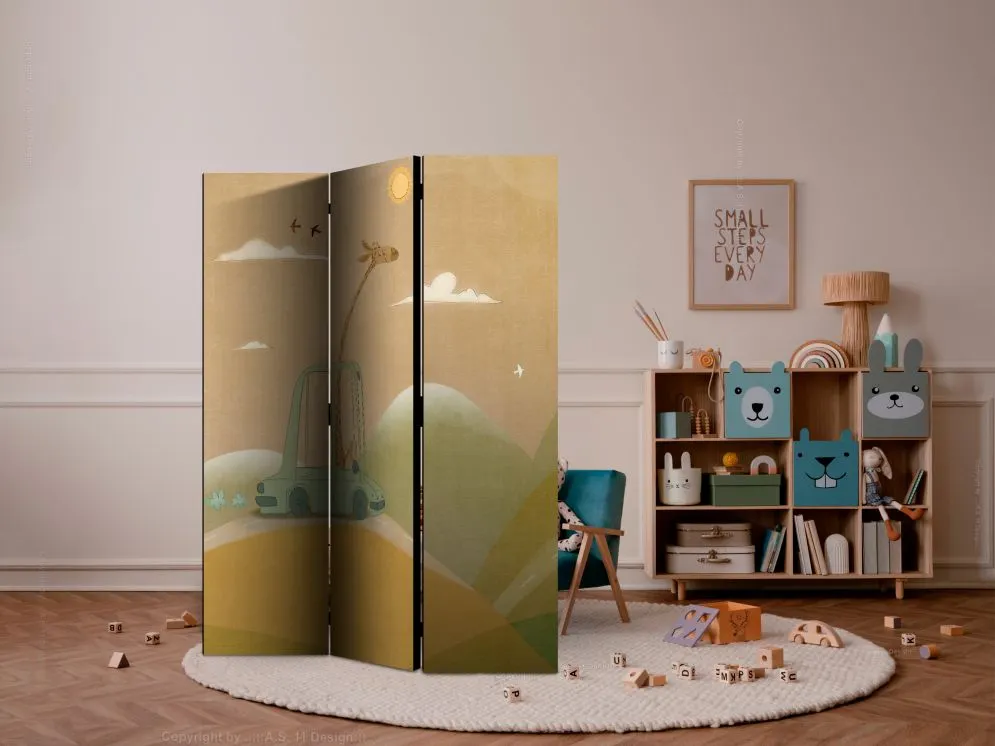 Parawan dwustronny Dla dzieci 135x172 cm 3-częściowy żółty | MIRAT.