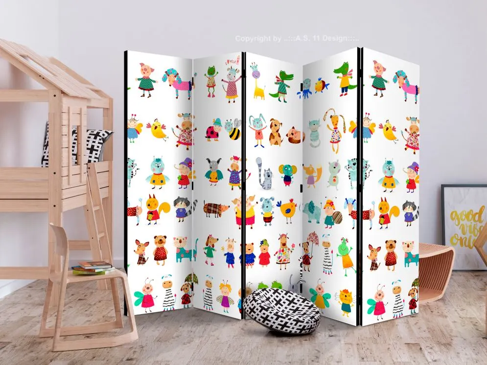 Parawan dwustronny Dla dzieci 225x172 cm 5-częściowy wielokolorowy | MIRAT.
