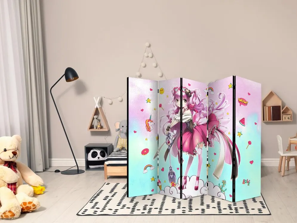 Parawan dwustronny Dla dzieci 225x172 cm 5-częściowy wielokolorowy | MIRAT.