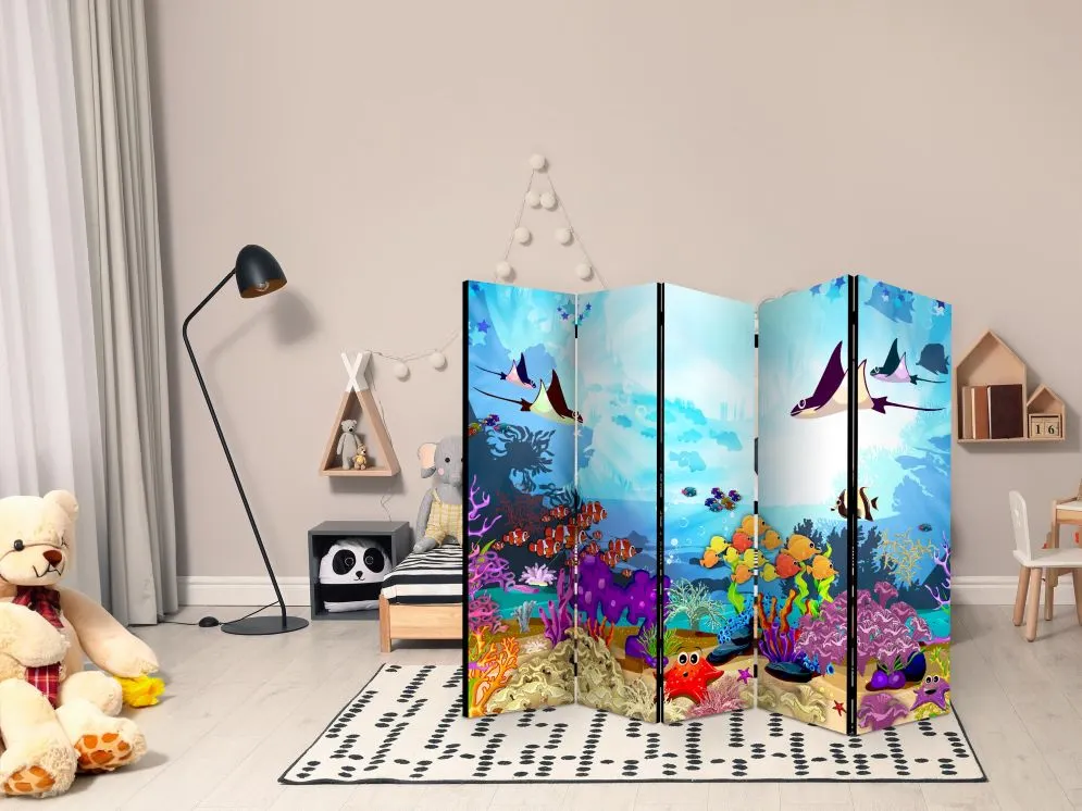 Parawan dwustronny Dla dzieci 225x172 cm 5-częściowy biały | MIRAT.
