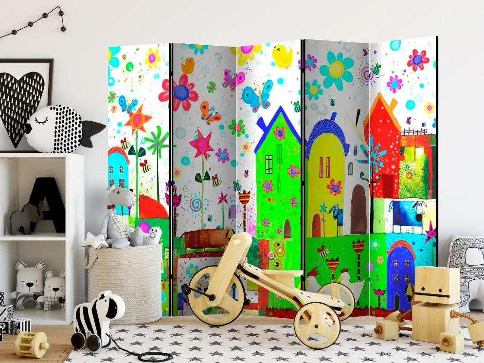 Parawan dwustronny Dla dzieci 225x172 cm 5-częściowy wielokolorowy | MIRAT.