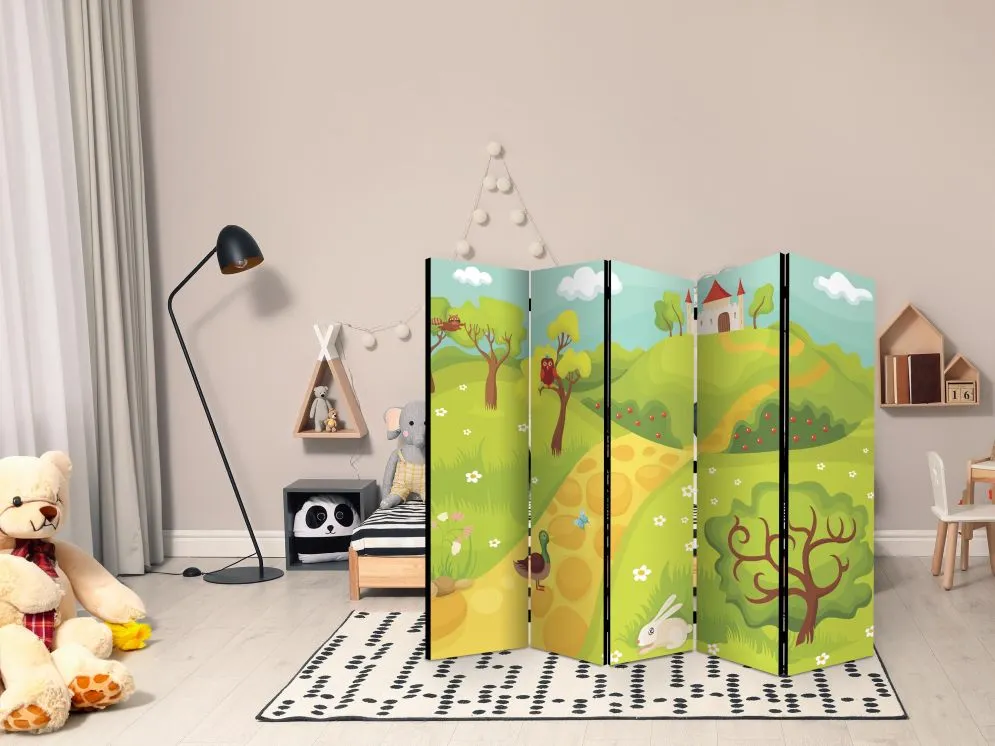 Parawan jednostronny Dla dzieci 225x172 cm 5-częściowy żółty | MIRAT.