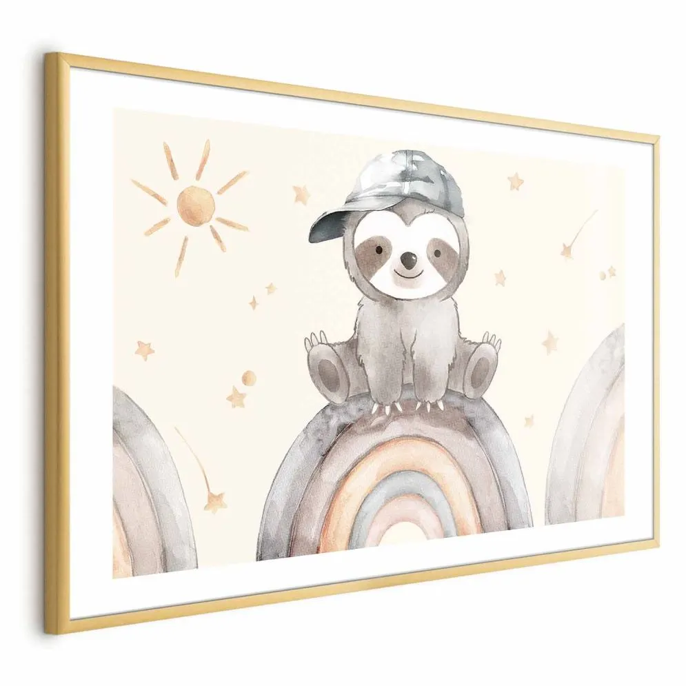 Plakat Pośród gwiazdek i tęcz 42x29,7 cm z ramą złotą z marginesem | MIRAT.