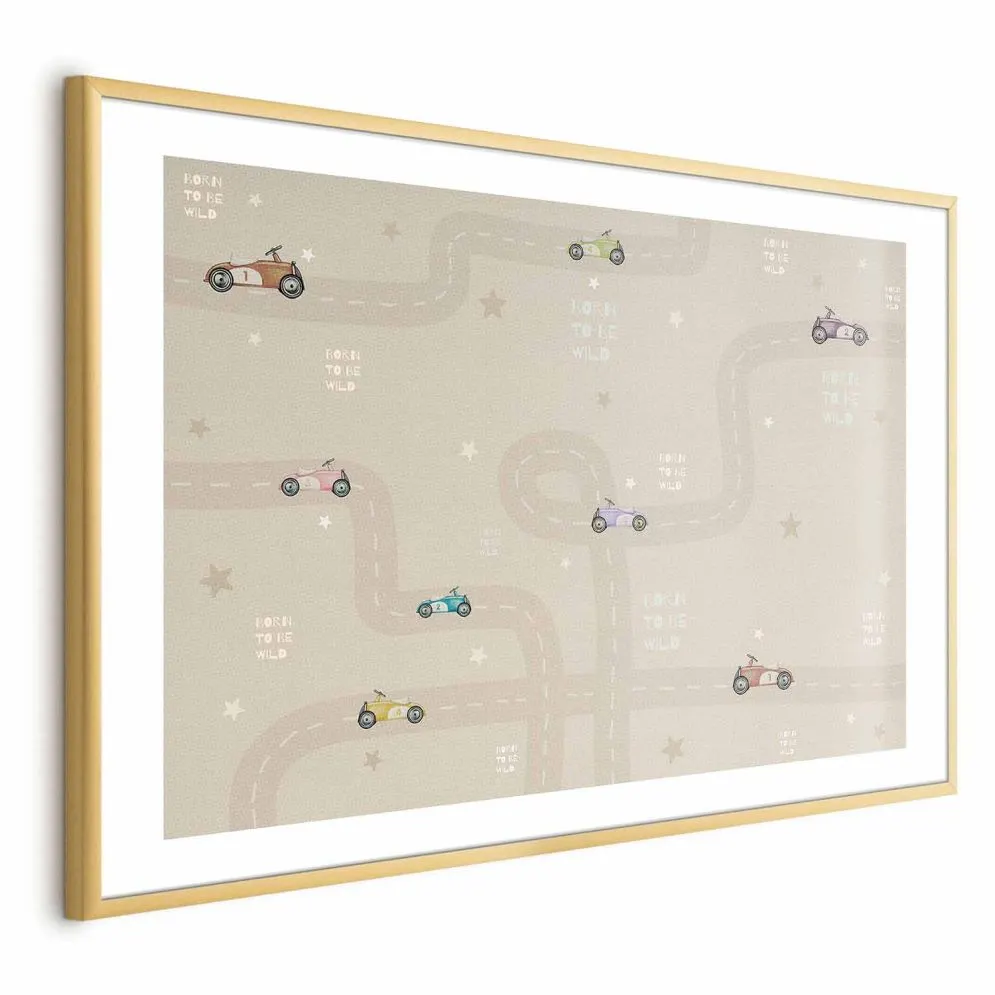 Plakat Wyścigowe autka 60x40 cm z ramą złotą z marginesem | MIRAT.
