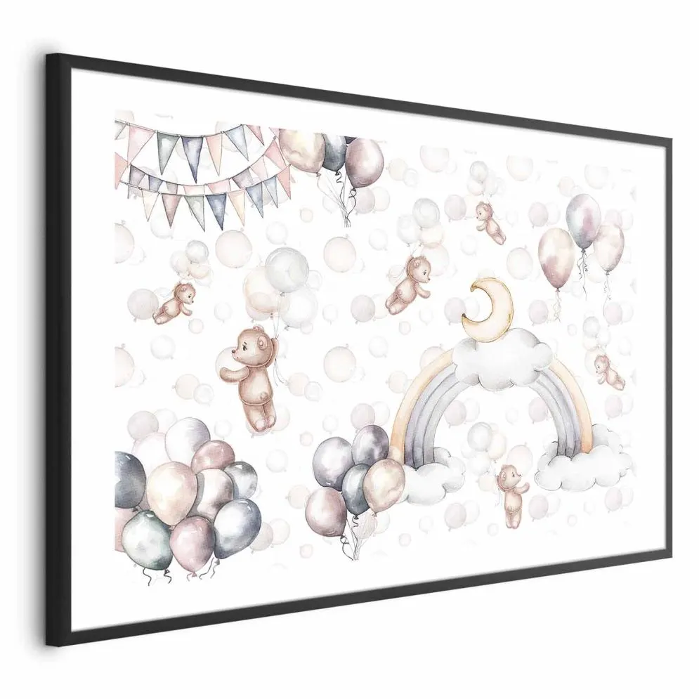 Plakat Misie w przestworzach 30x21 cm z ramą czarną z marginesem | MIRAT.