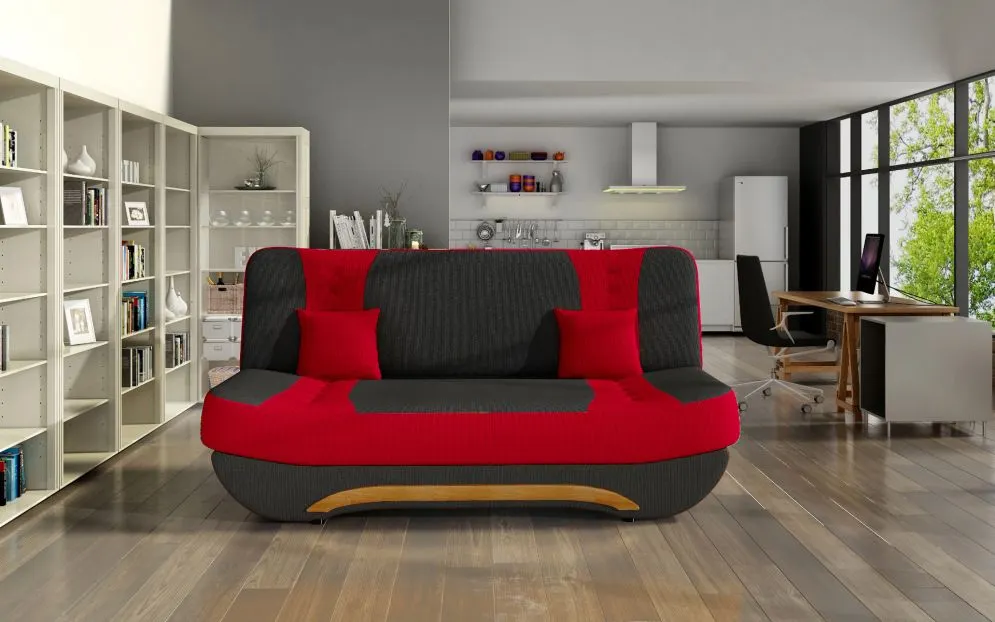 Sofa rozkładana z funkcją spania EWA II czarna/czerwona z pojemnikiem | MIRAT.