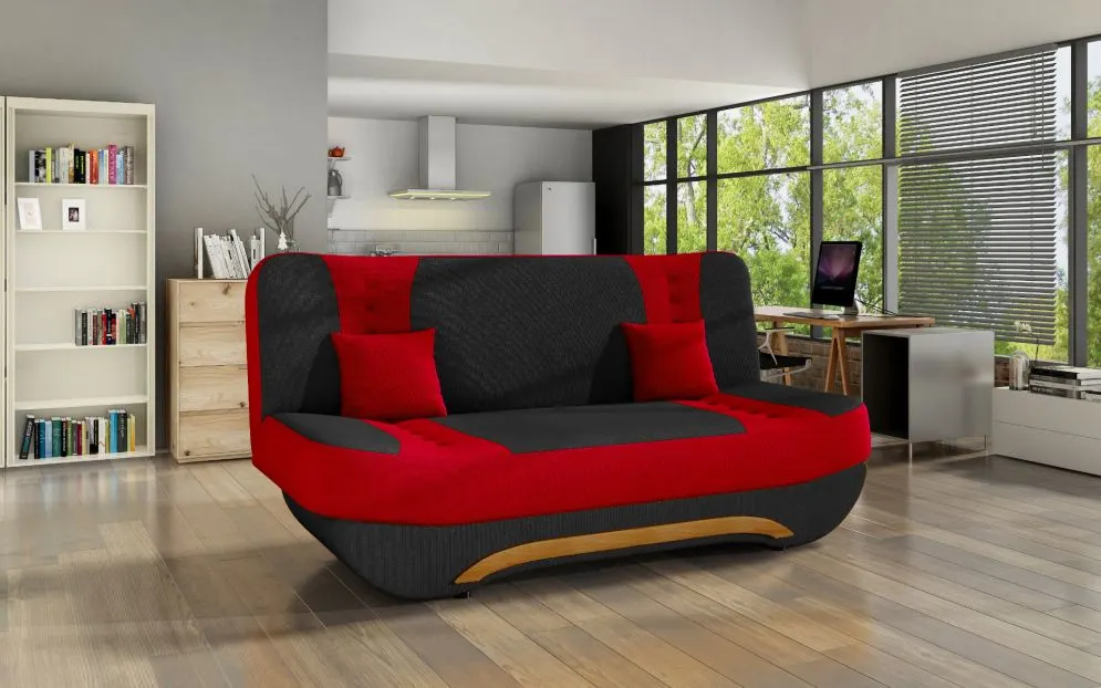 Sofa rozkładana z funkcją spania EWA II czarna/czerwona z pojemnikiem | MIRAT.