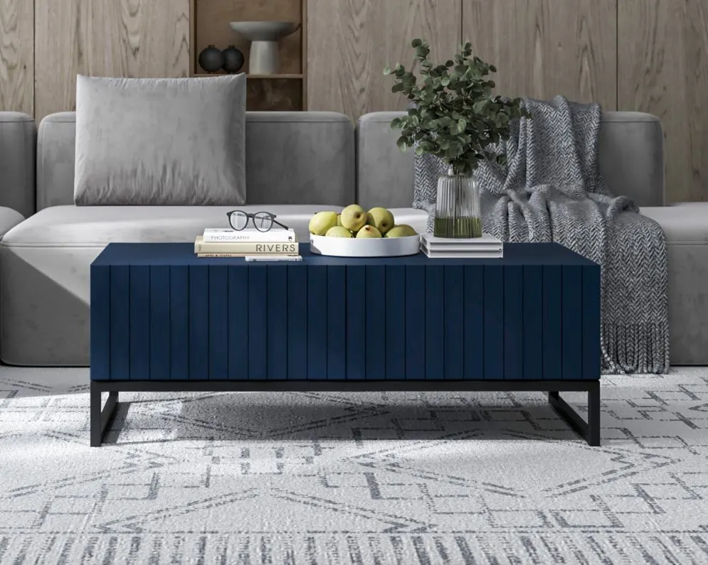 Stolik kawowy TAL 3D 110x54cm granatowy mat do salonu I sklep meblowy MIRAT. styl LOFT, RYFLOWANY kolekcja TAL