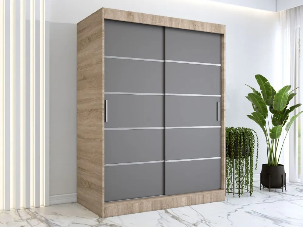 Szafa przesuwna MODUO COMFORT 150 dąb sonoma/antracyt z ozdobnymi listwami | MIRAT. w stylu  kolekcja MODUO COMFORT