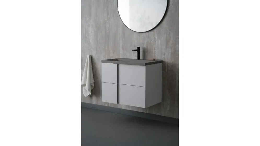 Umywalka wpuszczana kwarcowa EDGE 90 cm beton mat bez otworu na baterię | MIRAT
