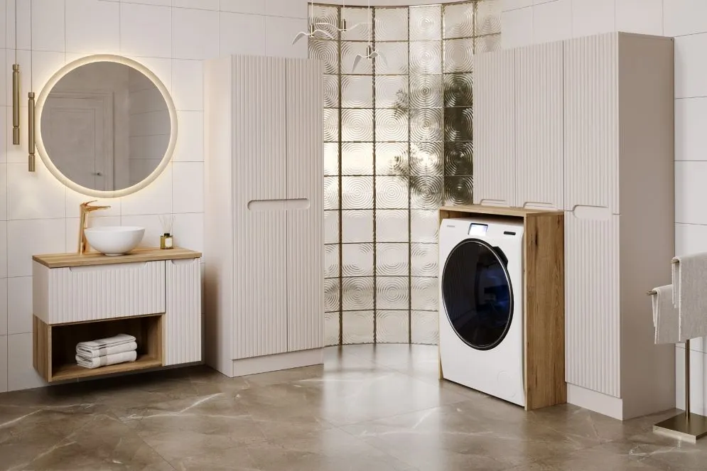Szafka pod umywalkę NOVA CASHMERE 1S 80cm kaszmirowa ryflowana I sklep meblowy MIRAT. styl RYFLOWANY kolekcja NOVA