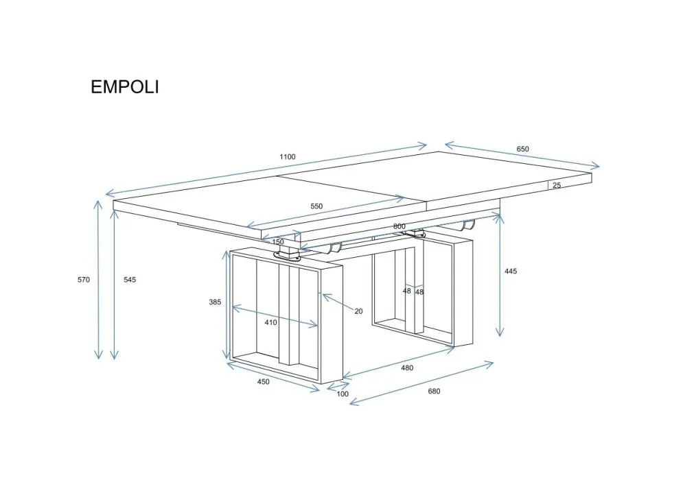 Ława rozkładana podnoszona EMPOLI 110(170)x65 biały połysk do salonu I sklep meblowy MIRAT. styl LOFT