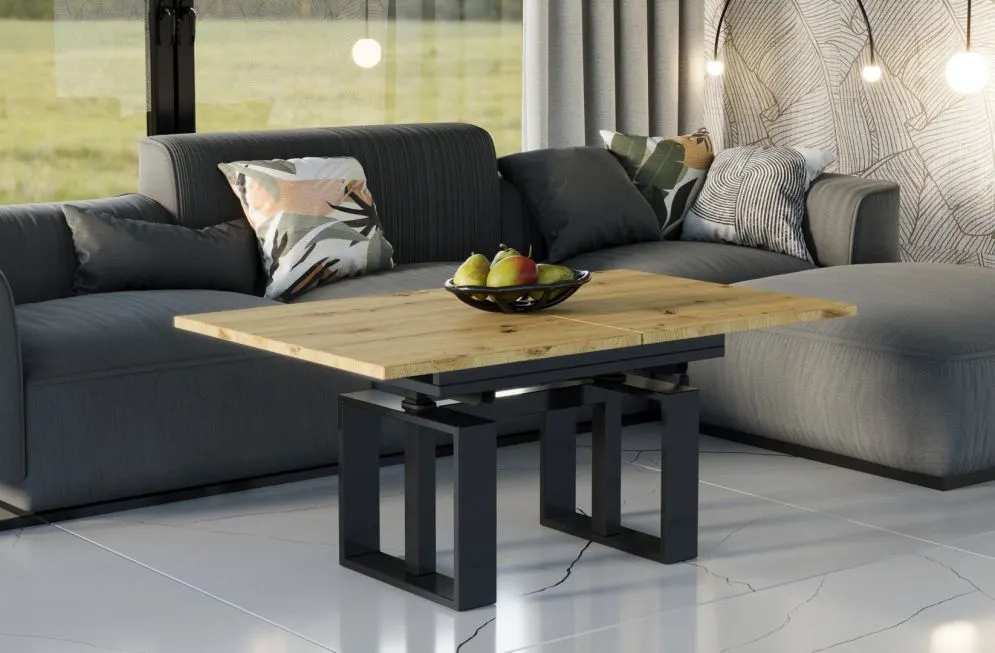 Ława rozkładana podnoszona EMPOLI 110(170)x65 dąb artisan na metalowej podstawie I sklep meblowy MIRAT. styl LOFT