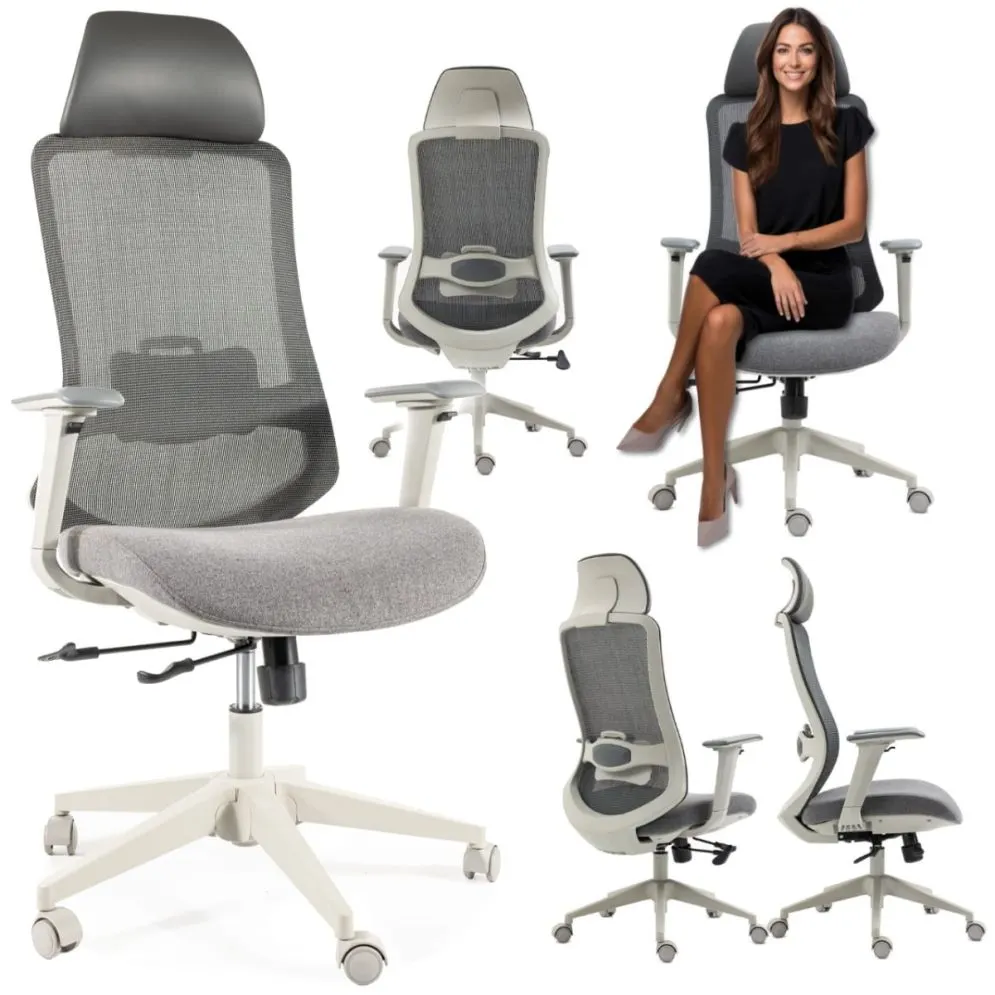 Certyfikowany fotel ergonomiczny Ergon szary z podłokietnikami 4D | MIRAT