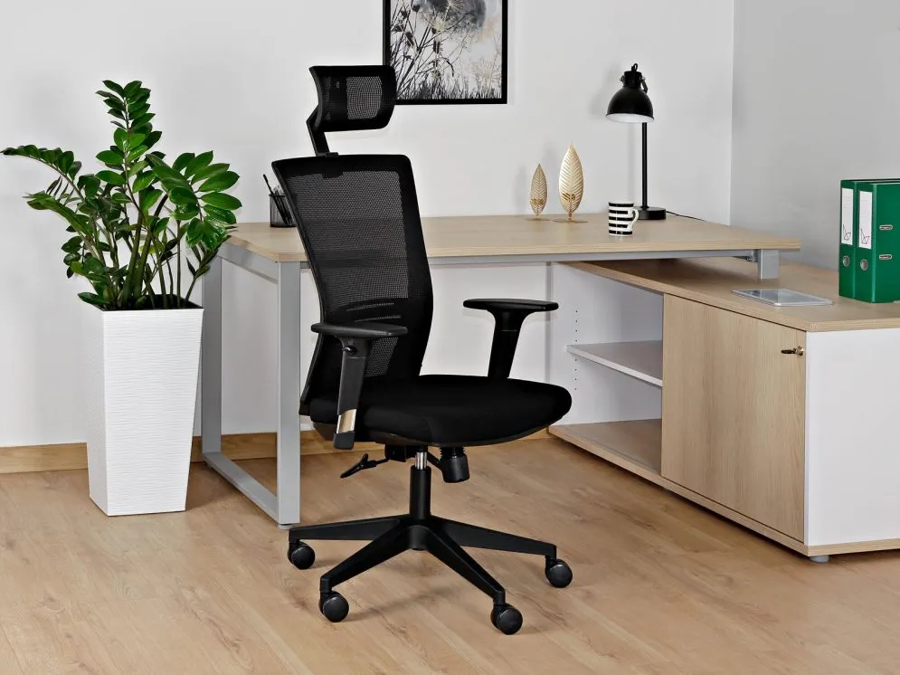 Fotel biurowy ERGONIC czarny do biura z zagłówkiem | MIRAT.