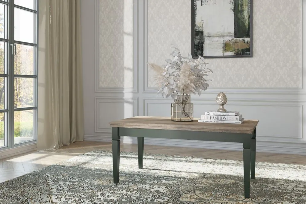 Stolik kawowy EVORA 110x60 dąb lefkas/zielony mat HELVETIA | MIRAT. styl LOFT