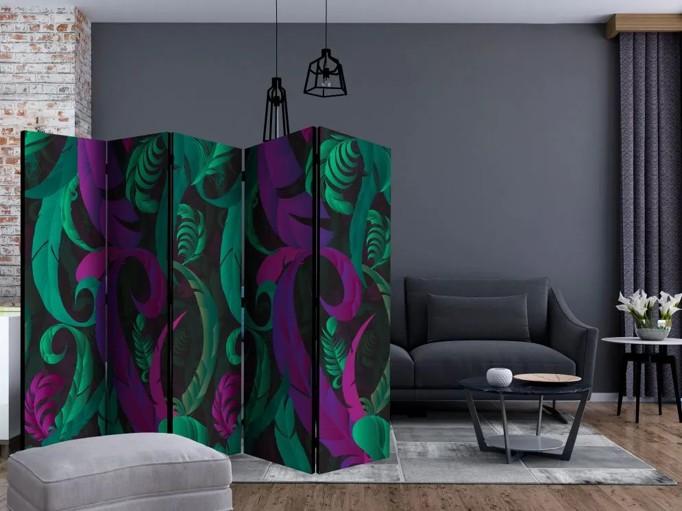 Parawan jednostronny Liście 225x172 cm 5-częściowy czarny | MIRAT.