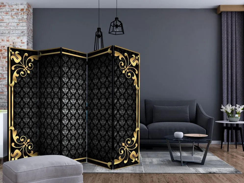 Parawan jednostronny Tła i desenie 225x172 cm 5-częściowy czarny | MIRAT.